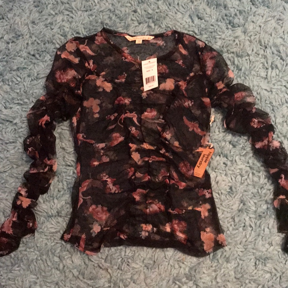 NEW see through mesh flower shirt